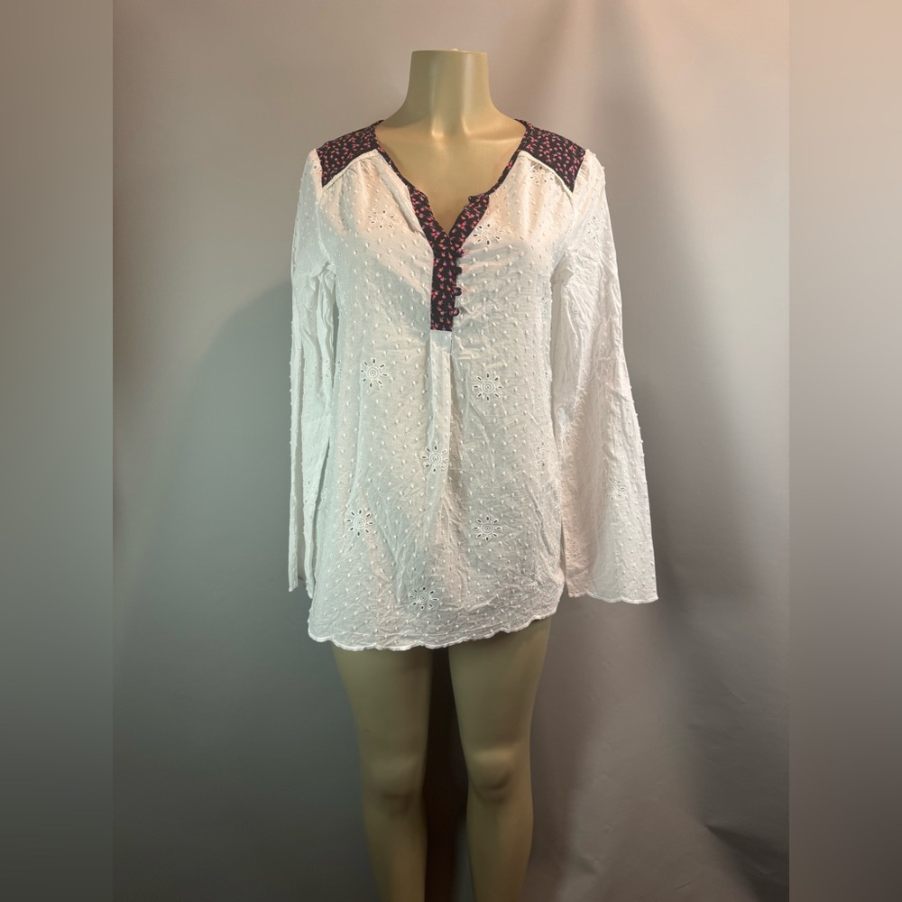 Matilda Jane Tunic Womens White Swiss Dot Floral Embroidered Lace Trim Boho Sz M